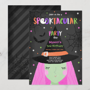 Halloween Cute Witch Födelsedagsfest Spooktacular Inbjudningar