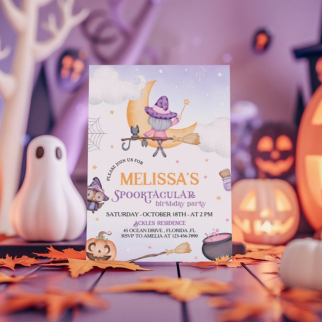 Halloween Cute Witch Födelsedagsfest Spooktacular Inbjudningar (Skapare uppladdad)