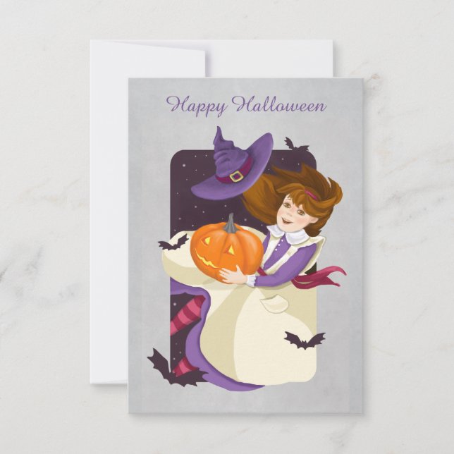 Halloween Cute Witch med Pumpkin (Framsida)