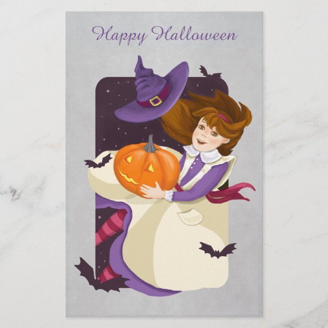 Halloween Cute Witch med Pumpkin Brevpapper (Framsida)