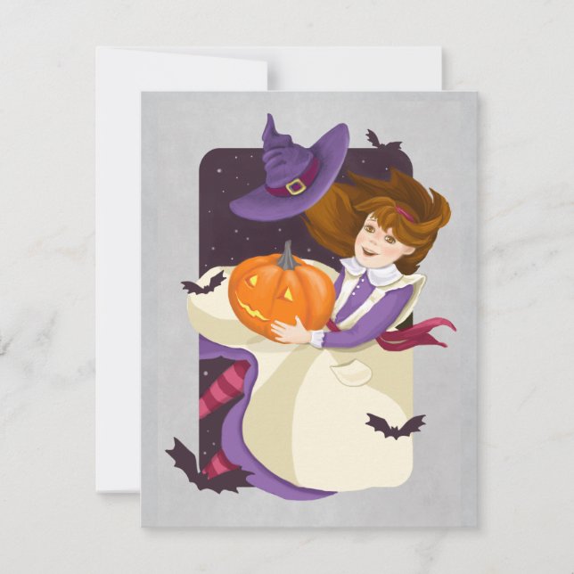 Halloween Cute Witch med Pumpkin Note Card Anteckningskort (Framsida)