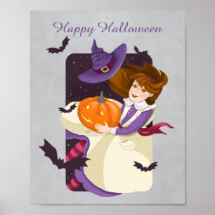 Halloween Cute Witch med Pumpkin Poster