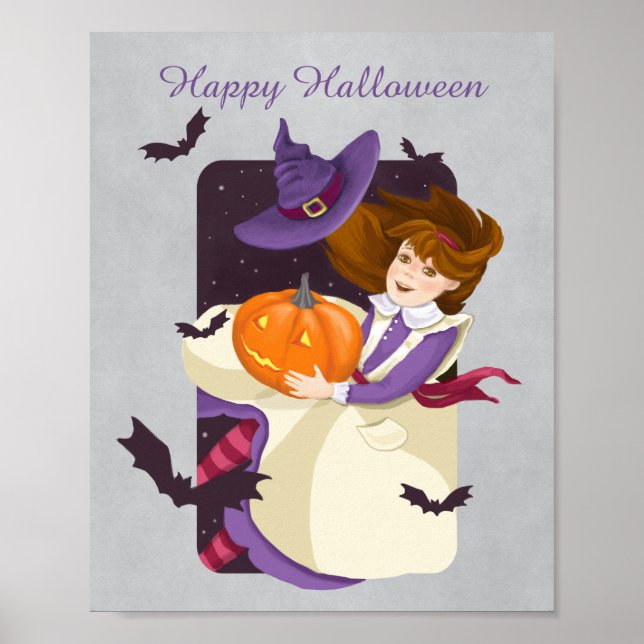 Halloween Cute Witch med Pumpkin Poster (Framsidan)