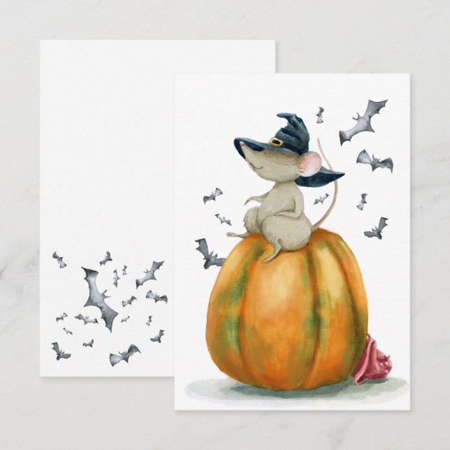 Halloween Cute Witch Mouse Kort (Fram/baksida)