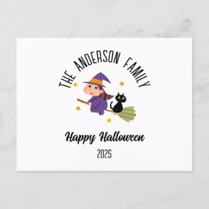 Halloween Cute Witch på Broom Personlig Namn Helg Vykort