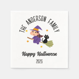 Halloween Cute Witch på Broom Personlig Namn Pappersservett