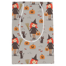 Halloween Cute Witch, Pumpkin, Black Cat