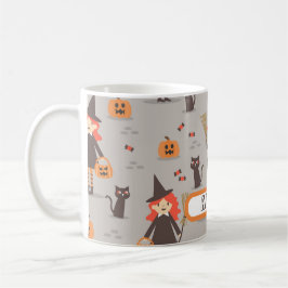 Halloween Cute Witch, Pumpkin, Black Cat Kaffemugg