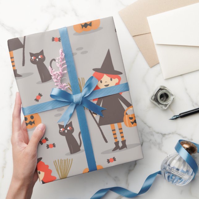 Halloween Cute Witch, Pumpkin, Black Cat Presentpapper (Gifting)