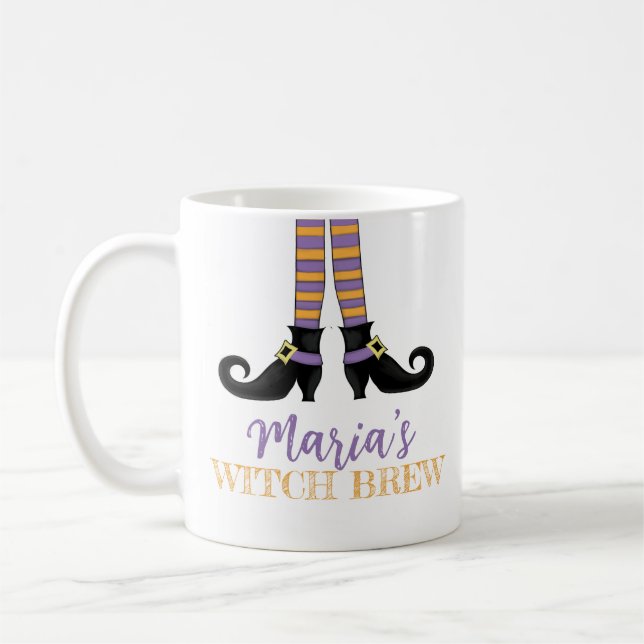 Halloween Cute Witch Whimsical Shoes Witches Brew Kaffemugg (Vänster)