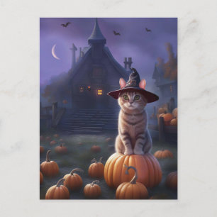 Halloween Cute Witchy Cat Pumpkins Helg Vykort