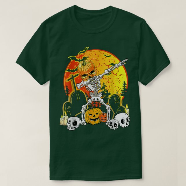 Halloween Dabbing Skeleton Jack O'Lantern Boys Ki T Shirt (Design framsida)