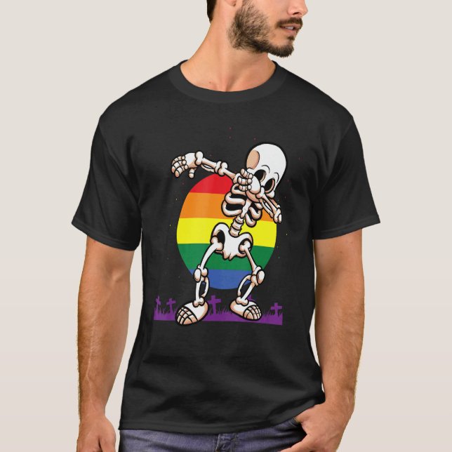 Halloween Dabbing Skeleton Lgbt Gay pride Hallowee T Shirt (Framsida)