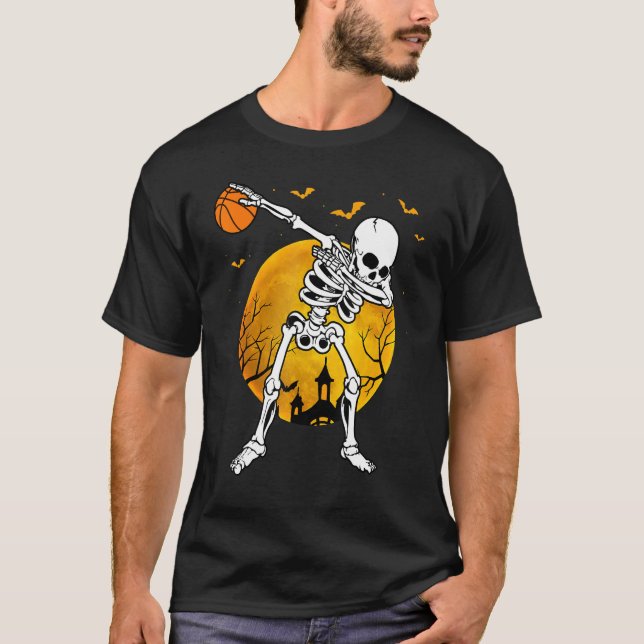 Halloween Dabbing Skeleton Pumpkin Spooky Illustra T Shirt (Framsida)