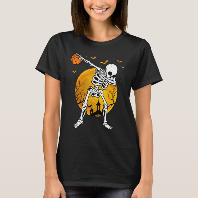 Halloween Dabbing Skeleton Pumpkin Spooky Illustra T Shirt (Framsida)
