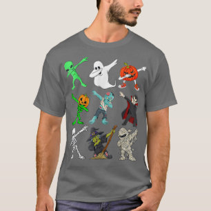 Halloween Dabbing Skeleton Witch och Monsters Funn T Shirt