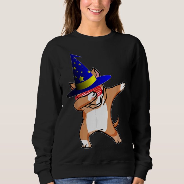 Halloween Dabbing Wizard Pitbull Puppy Hund Witch  T Shirt (Framsida)