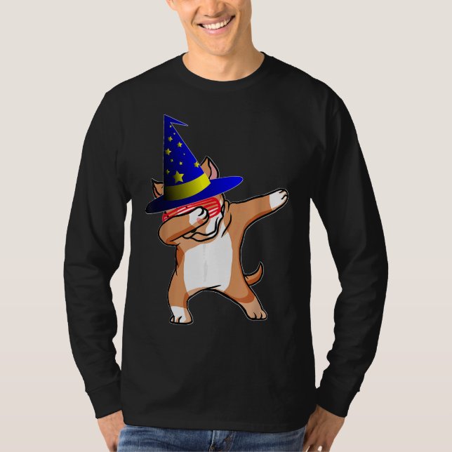 Halloween Dabbing Wizard Pitbull Puppy Hund Witch  T Shirt (Framsida)