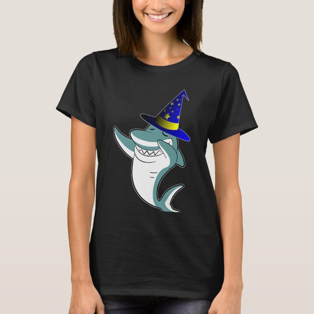Halloween Dabbing Wizard Shark Magic Witch Hat Cos T Shirt (Framsida)