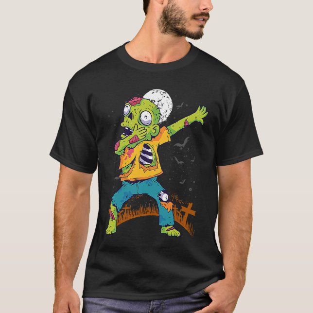 Halloween Dabbing Zombie Dab In Graveyard  Fun Und T Shirt (Framsida)