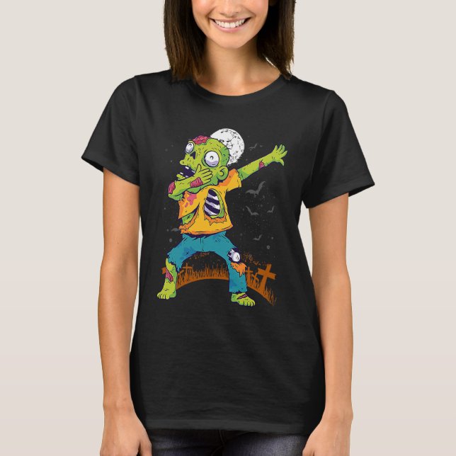 Halloween Dabbing Zombie Dab In Graveyard  Fun Und T Shirt (Framsida)