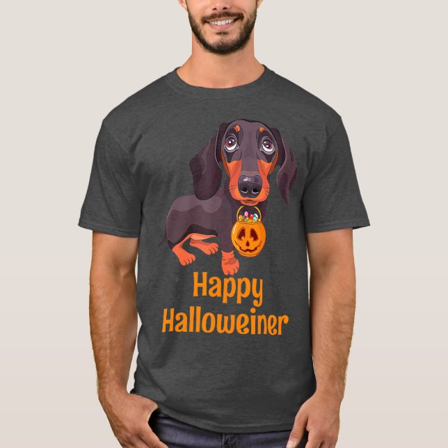 Halloween Dachshund Costume för manar Kvinnor Lyck T Shirt (Framsida)