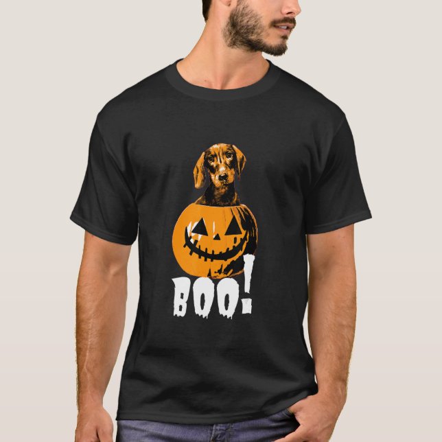 Halloween Dachshund Dog Halloween Pumpkin Boo T Shirt (Framsida)