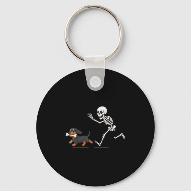 Halloween Dachshund Funny Skeleton Chasing Hund Ma Nyckelring (Framsida)