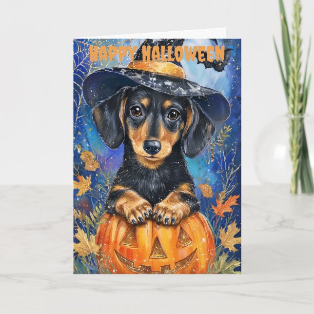 Halloween Dachshund Hund Helgkort (Framsida)