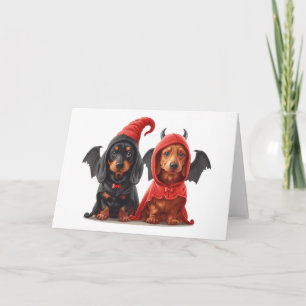 Halloween Dachshund Hundar Djävulen Fladdermus Kort