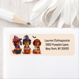 Halloween Dachshund Hundar Pumpkin Candy Bucket Returadress Etikett