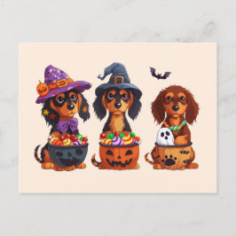 Halloween Dachshund Hundar Pumpkin Candy Bucket Vykort