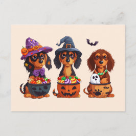 Halloween Dachshund Hundar Pumpkin Candy Bucket Vykort