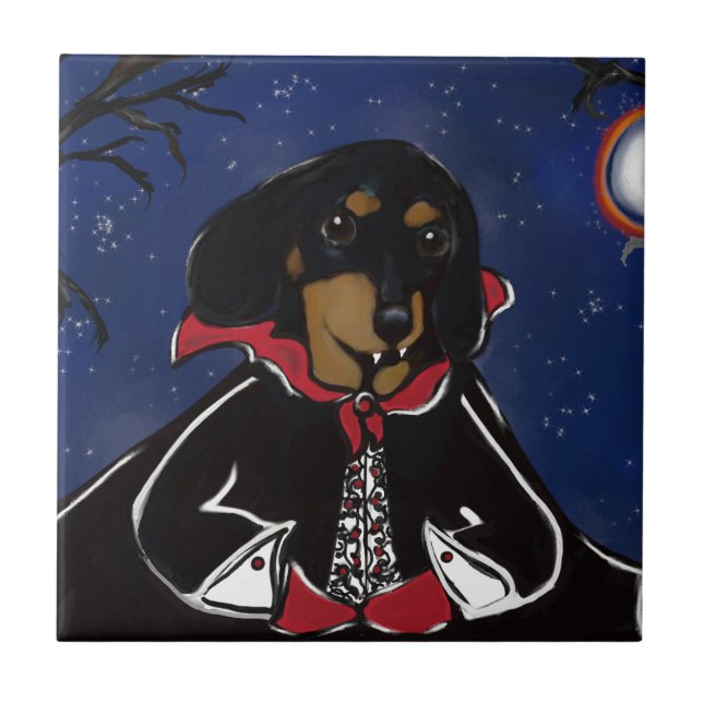 Halloween Dachshund Kakelplatta (Framsidan)