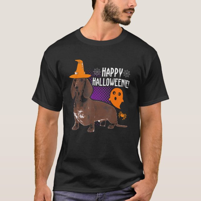 Halloween Dachshund Manar Women Kids Happy hallowe T Shirt (Framsida)