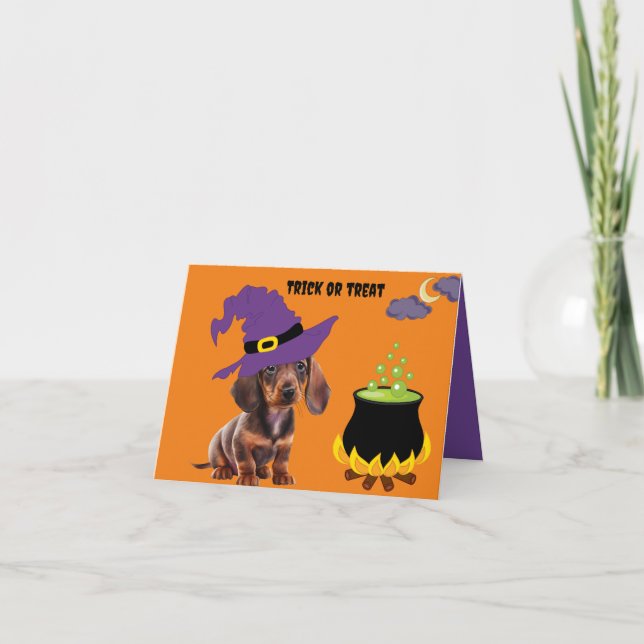 Halloween Dachshund Puppy Card Kort (Framsida)