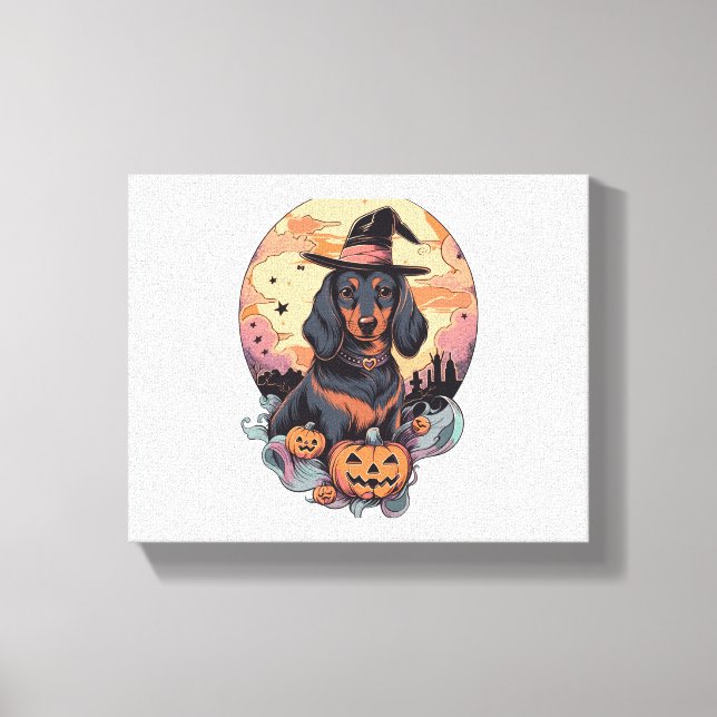 Halloween Dachshund Sticker Canvastryck (Framsida)