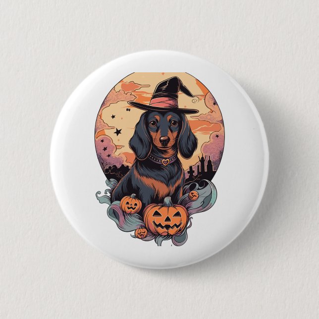 Halloween Dachshund Sticker Knapp (Framsida)