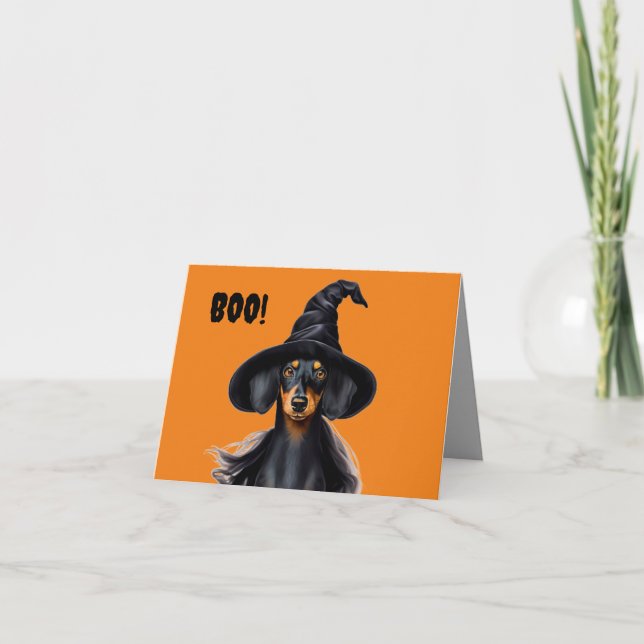 Halloween Dachshund Witch Card Kort (Framsida)