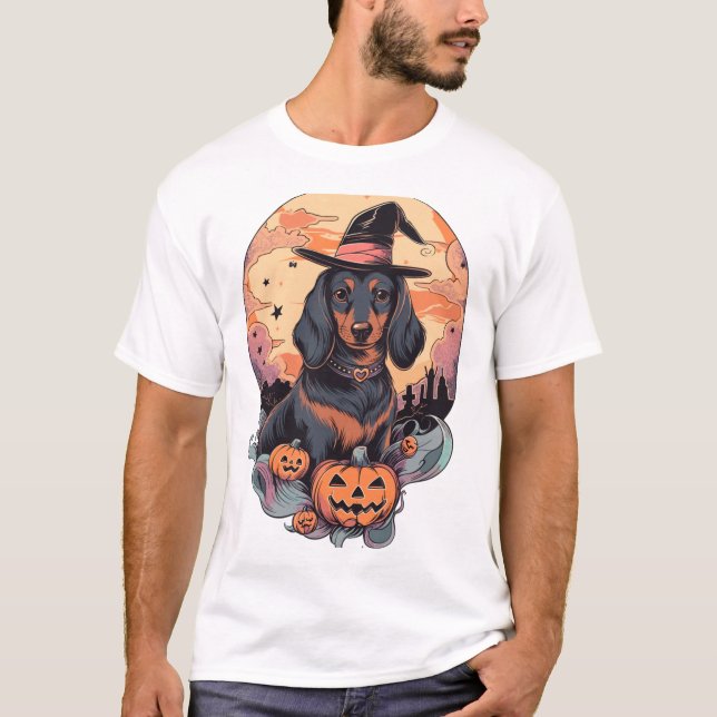 Halloween Dackel-dekal T Shirt (Framsida)