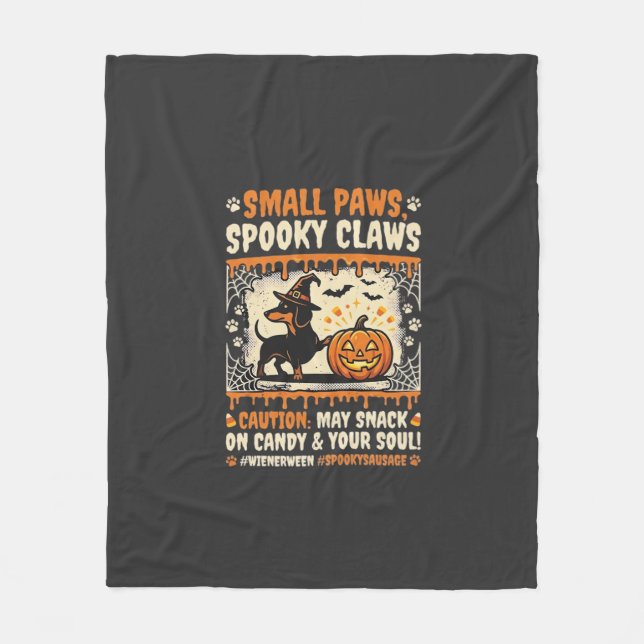 Halloween Dackel Skräckvarning Fleecefilt (Framsidan)