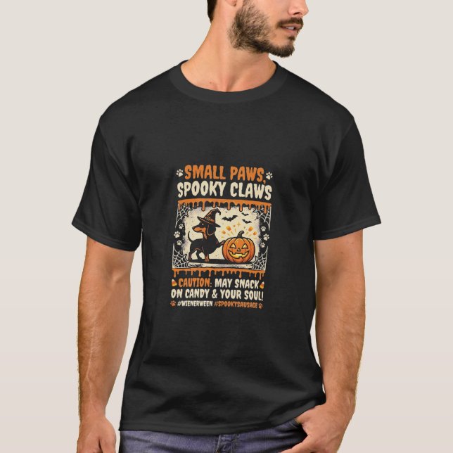 Halloween Dackel Skräckvarning T Shirt (Framsida)