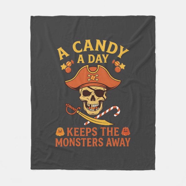 Halloween Dag Pirat Dödskalle Godisstav Fleecefilt (Framsidan)