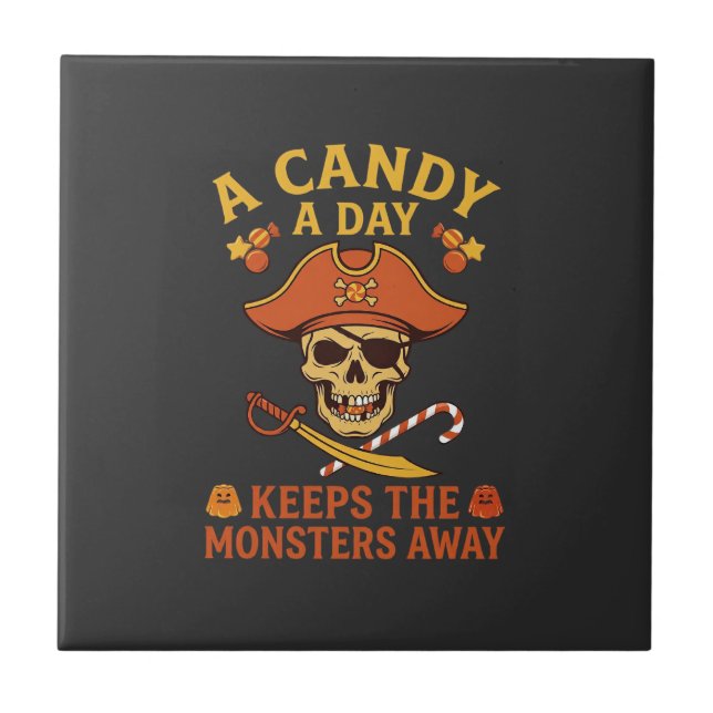 Halloween Dag Pirat Dödskalle Godisstav Kakelplatta (Framsidan)