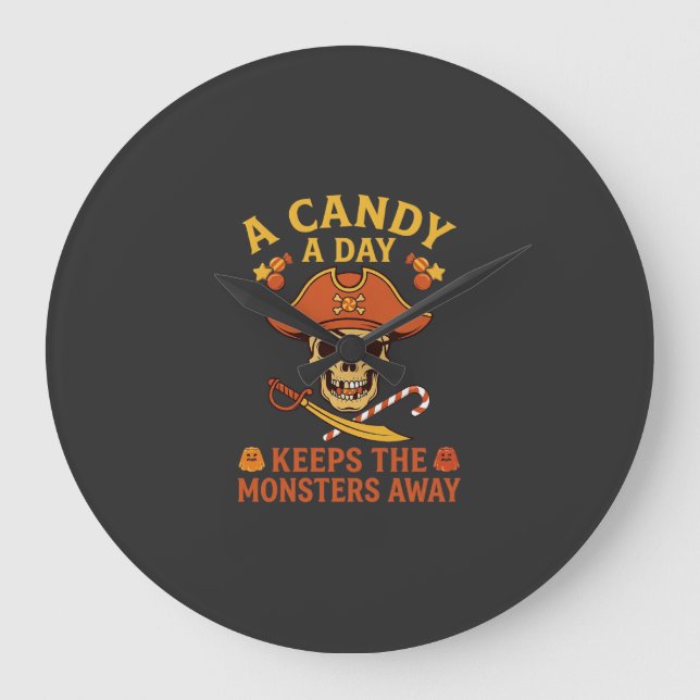 Halloween Dag Pirat Dödskalle Godisstav Stor Klocka (Framsida)