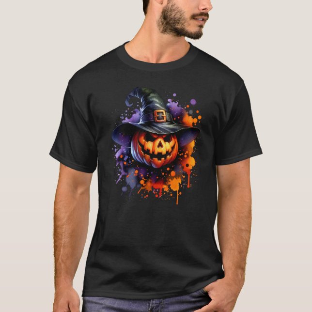 halloween-dagen - pumpa roligt häxa t shirt (Framsida)
