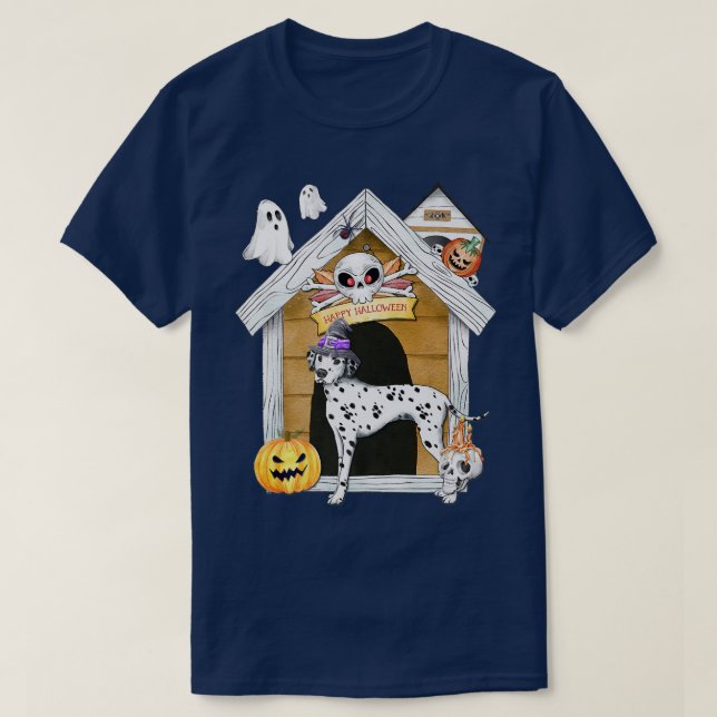Halloween Dalmatian Hund Witch Haunted House T Shirt (Design framsida)