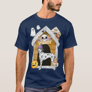 Halloween Dalmatian Hund Witch Haunted House T Shirt