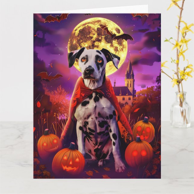 Halloween Dalmatian Vampyr Pumpa Skräck  Kort (Gul blomma)