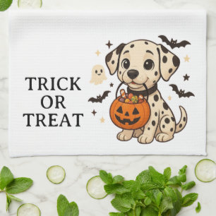 Halloween Dalmatien Hund Bus eller godis Kökshandduk